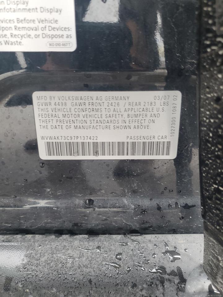 2007 Volkswagen Passat 2.0T VIN: WVWAK73C97P137422 Lot: 90236945