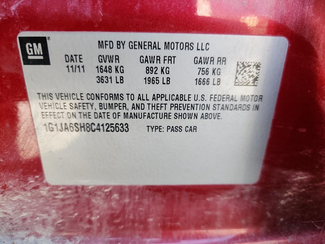 2012 Chevrolet Sonic Ls VIN: 1G1JA6SH8C4125633 Lot: 84836985