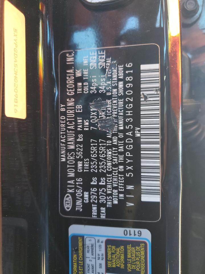 2017 Kia Sorento Lx VIN: 5XYPGDA53HG209816 Lot: 86523605