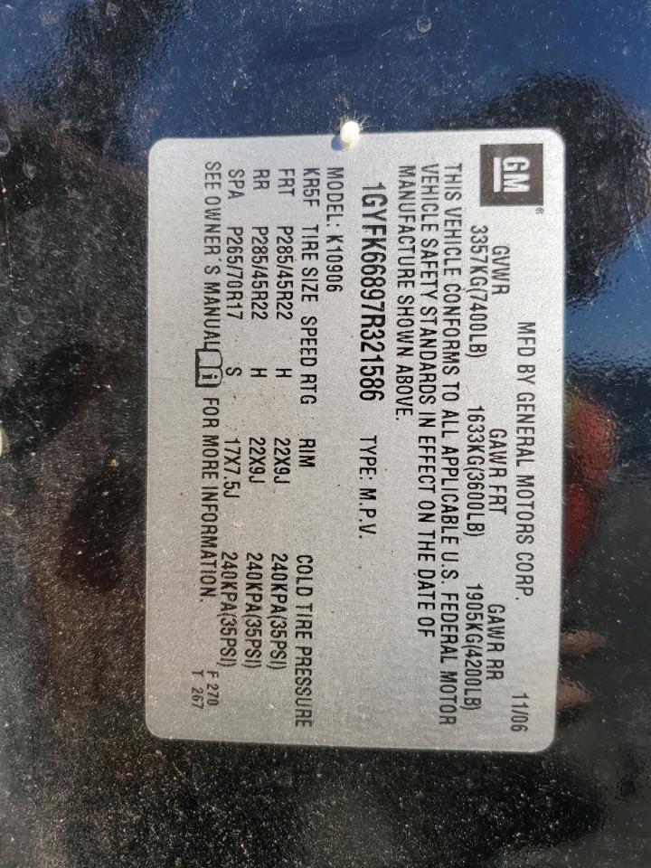 2007 Cadillac Escalade Esv VIN: 1GYFK66897R321586 Lot: 82005895