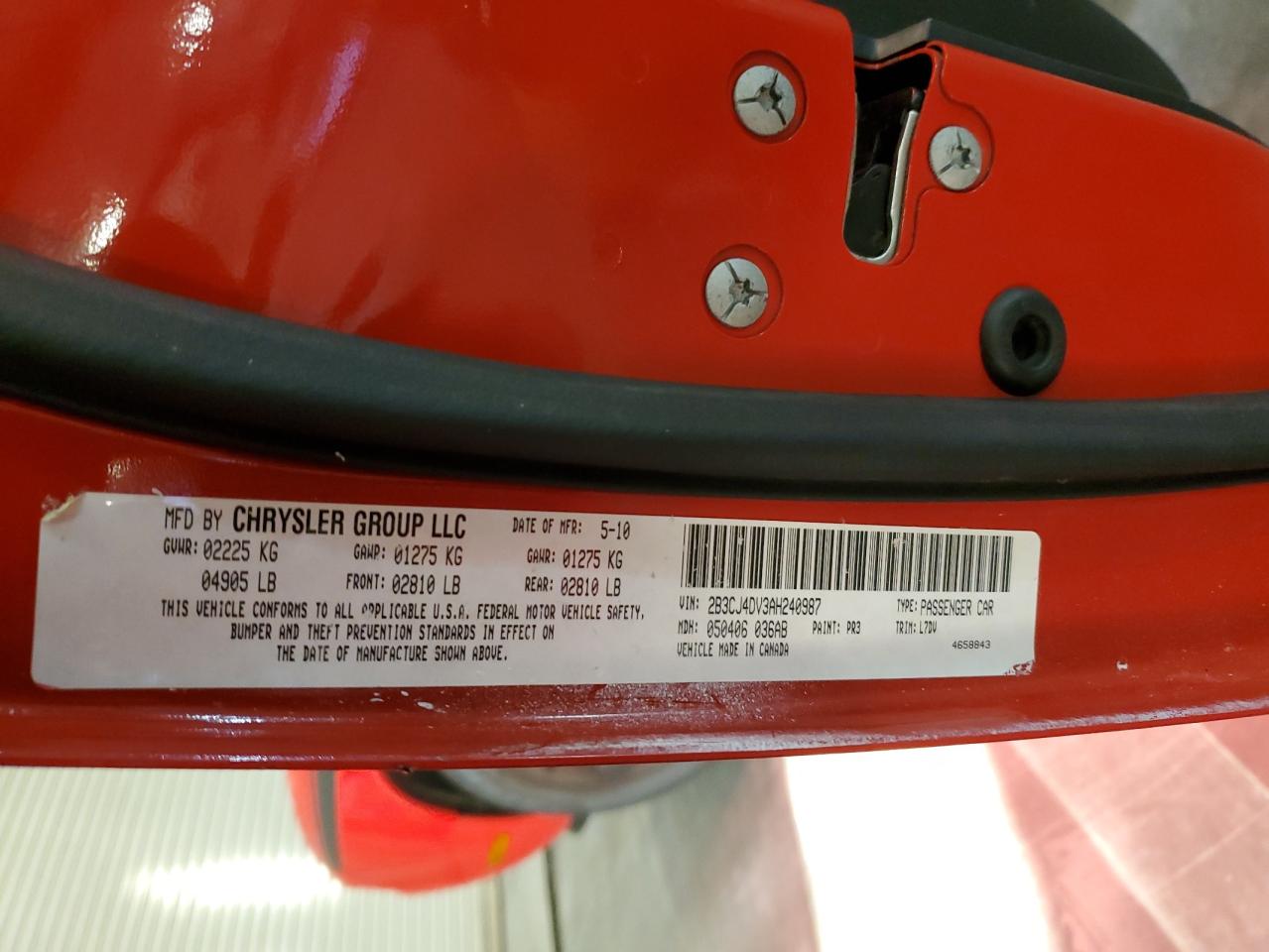 2010 Dodge Challenger Se VIN: 2B3CJ4DV3AH240987 Lot: 85496785