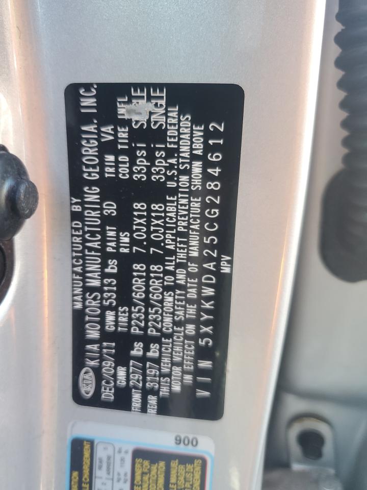 2012 Kia Sorento Sx VIN: 5XYKWDA25CG284612 Lot: 85774775