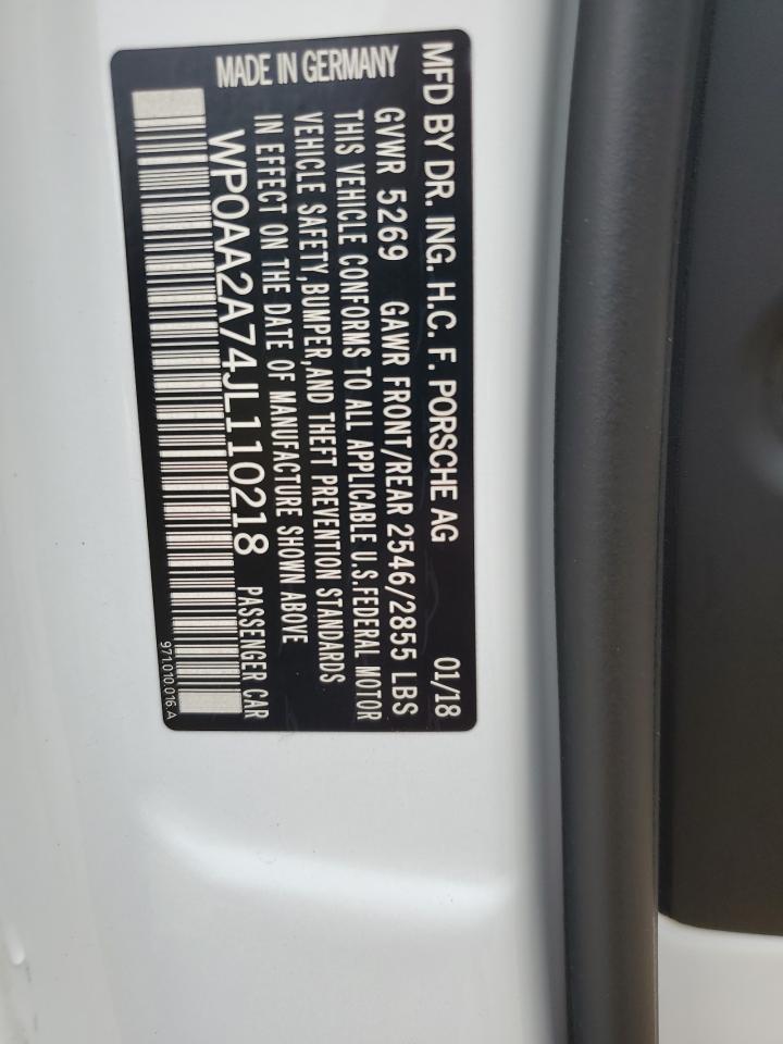 2018 Porsche Panamera 4 VIN: WP0AA2A74JL110218 Lot: 81999905