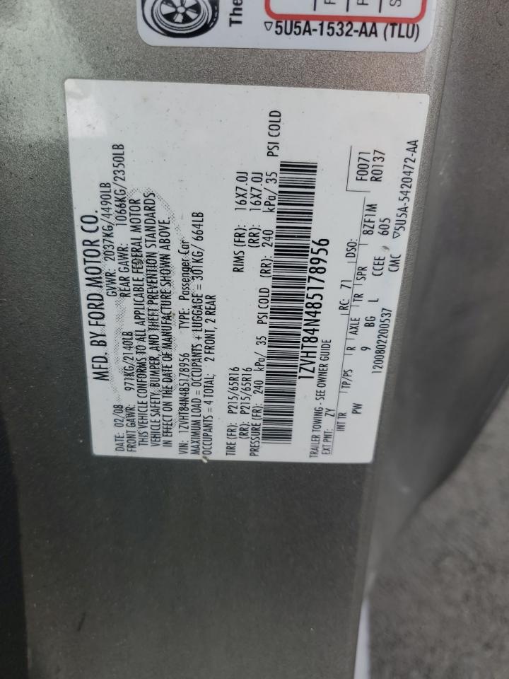 2008 Ford Mustang VIN: 1ZVHT84N485178956 Lot: 87482855