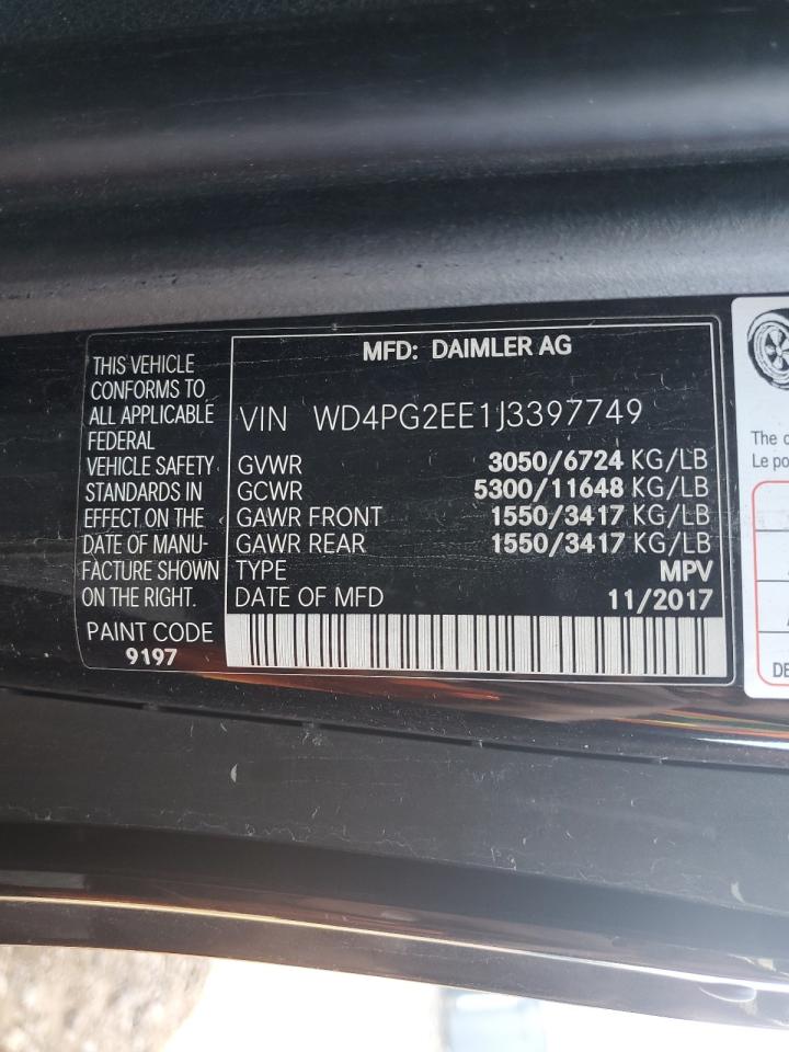 2018 Mercedes-Benz Metris Passenger VIN: WD4PG2EE1J3397749 Lot: 84919435