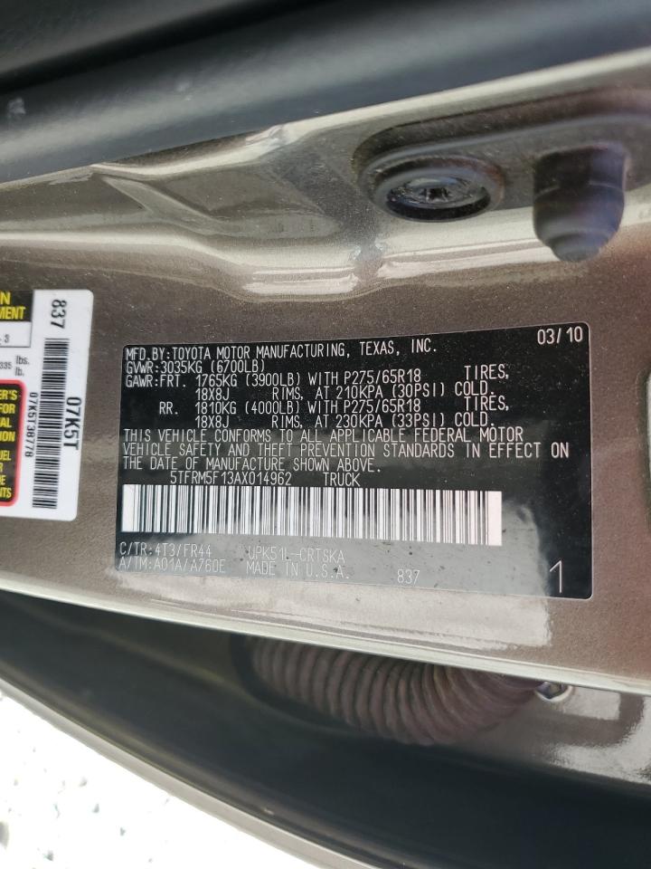 2010 Toyota Tundra Double Cab Sr5 VIN: 5TFRM5F13AX014962 Lot: 86998045