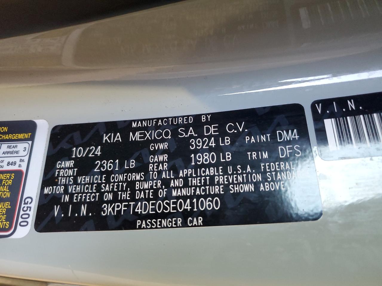 2025 Kia K4 Lx VIN: 3KPFT4DE0SE041060 Lot: 87230605