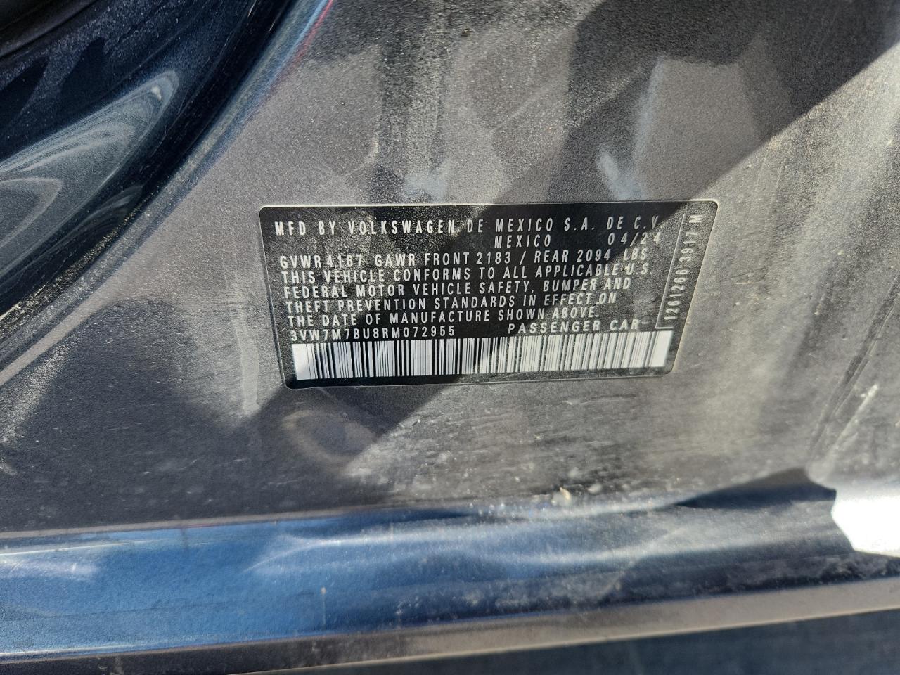 2024 Volkswagen Jetta 1.5T Se VIN: 3VW7M7BU8RM072955 Lot: 43549774