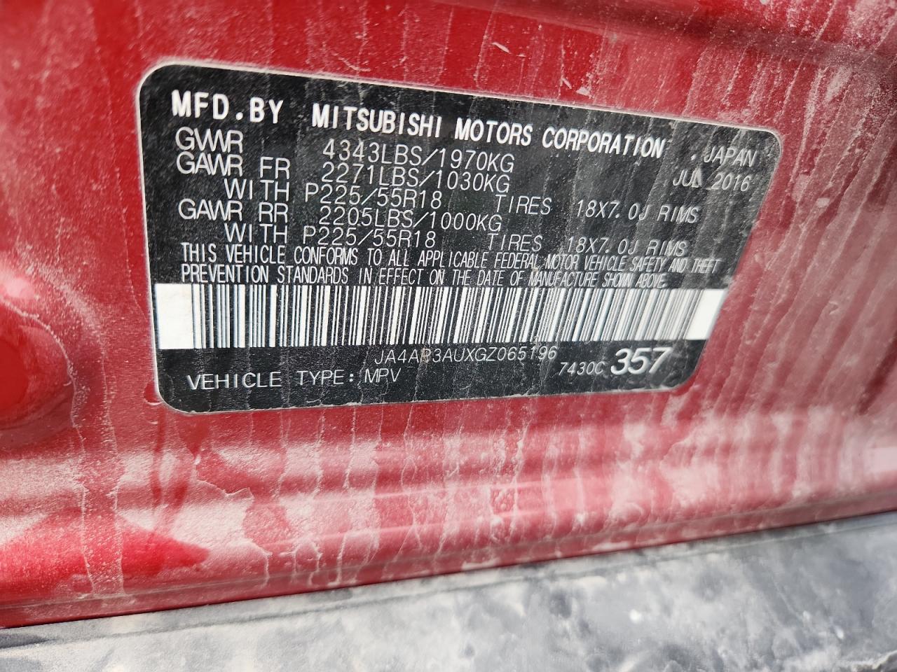 2016 Mitsubishi Outlander Sport Es VIN: JA4AP3AUXGZ065196 Lot: 84799705