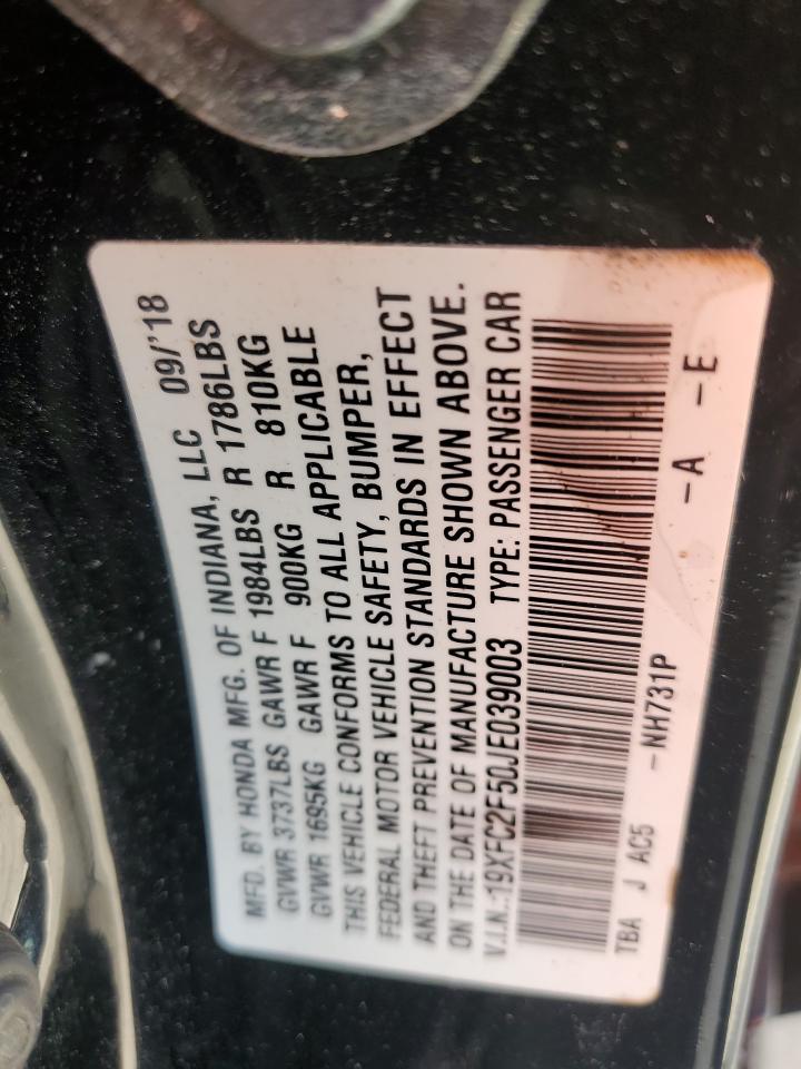 2018 Honda Civic Lx VIN: 19XFC2F50JE039003 Lot: 85145135