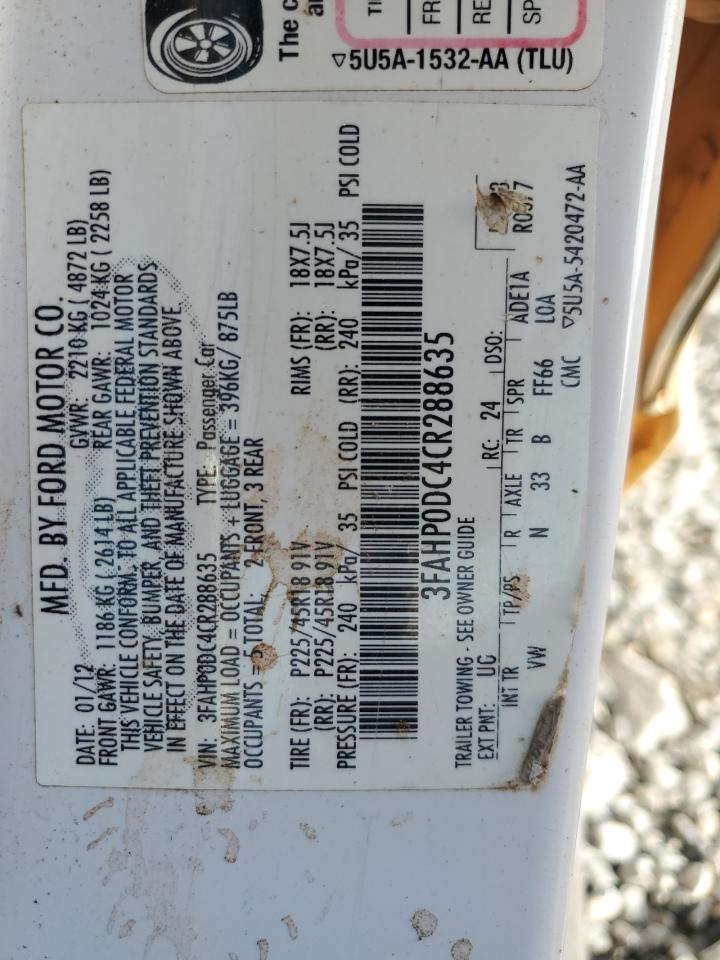 2012 Ford Fusion Sport VIN: 3FAHP0DC4CR288635 Lot: 85716315