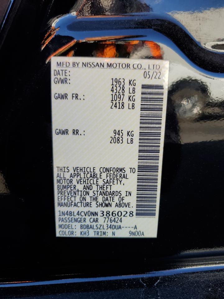 2022 Nissan Altima Sr VIN: 1N4BL4CV0NN386028 Lot: 82722655