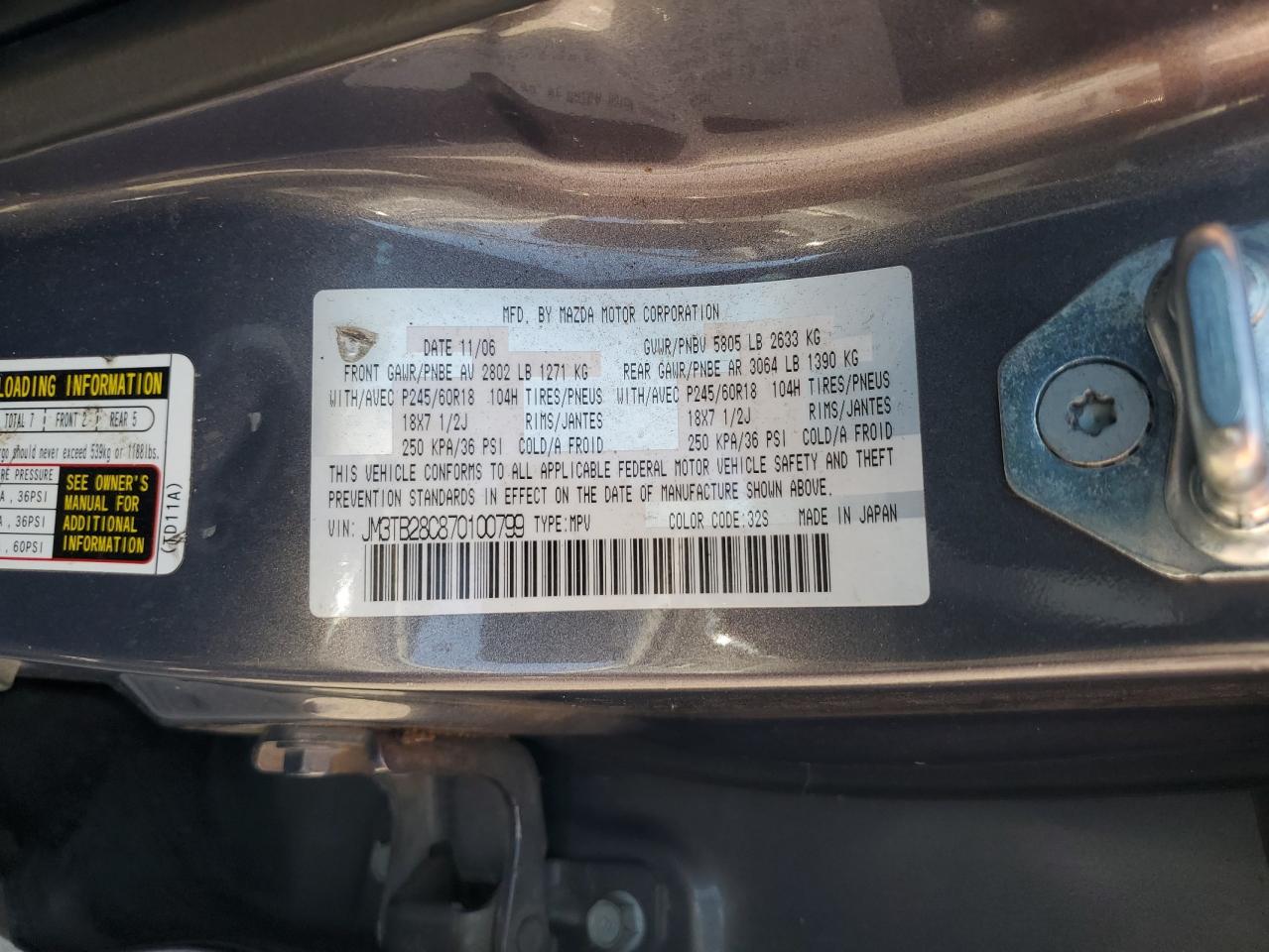 2007 Mazda Cx-9 VIN: JM3TB28C870100799 Lot: 81875455