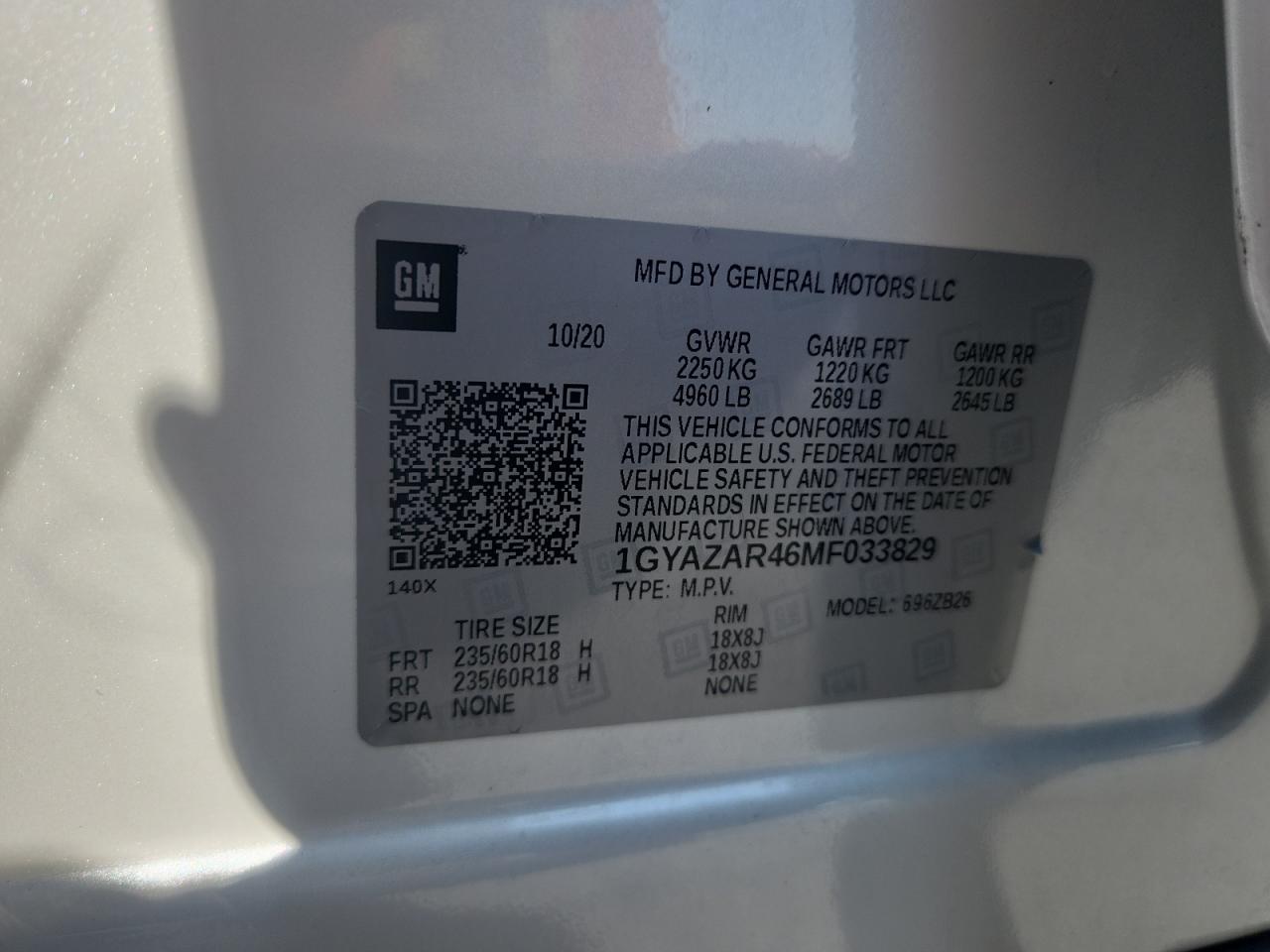 2021 Cadillac Xt4 Luxury VIN: 1GYAZAR46MF033829 Lot: 82772905