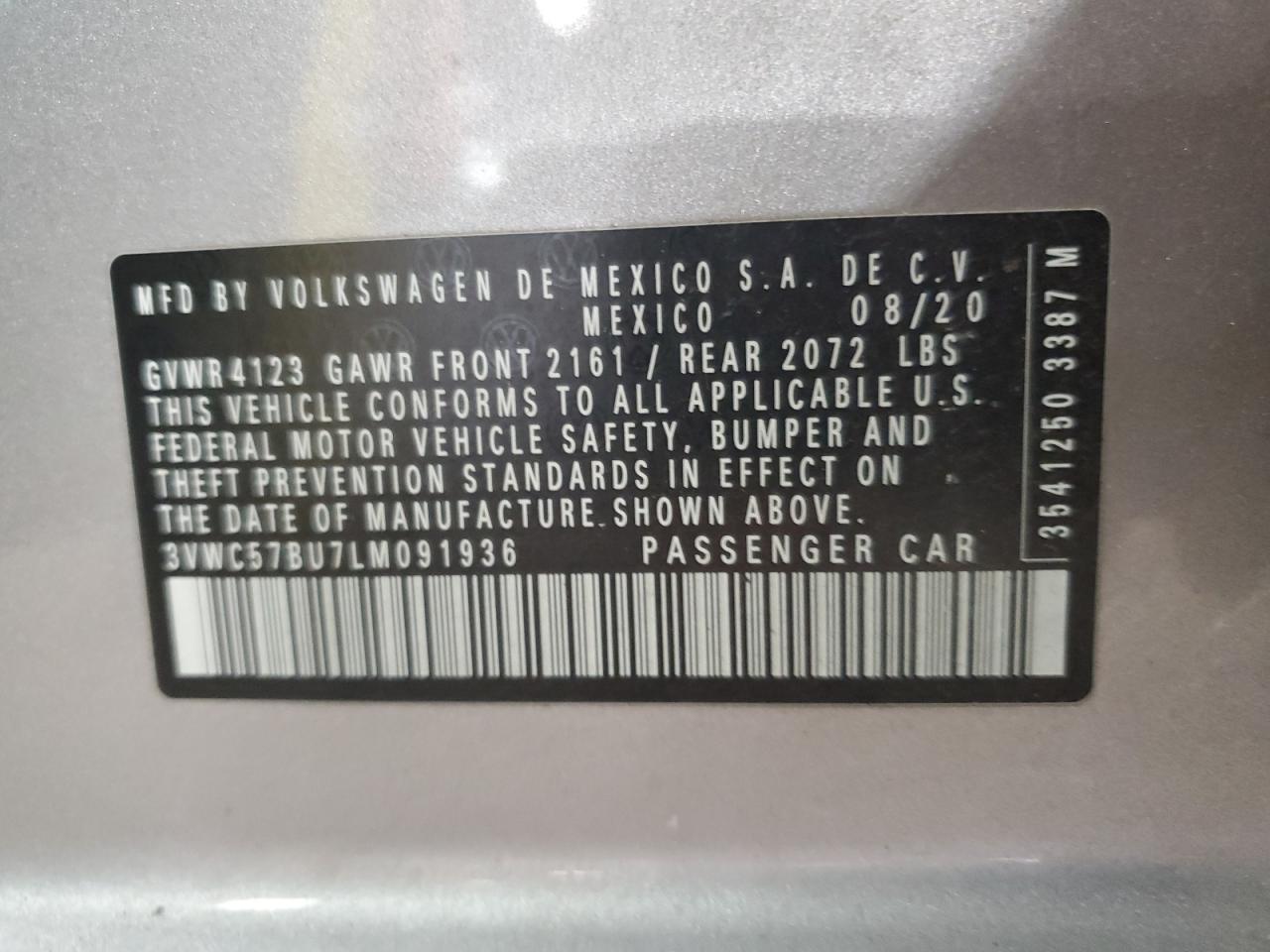 2020 Volkswagen Jetta S VIN: 3VWC57BU7LM091936 Lot: 84982885