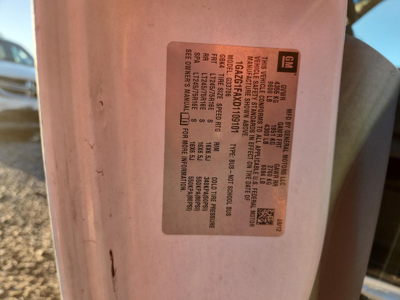 2013 Chevrolet Express G3500 Lt VIN: 1GAZG1FAXD1109101 Lot: 81935045