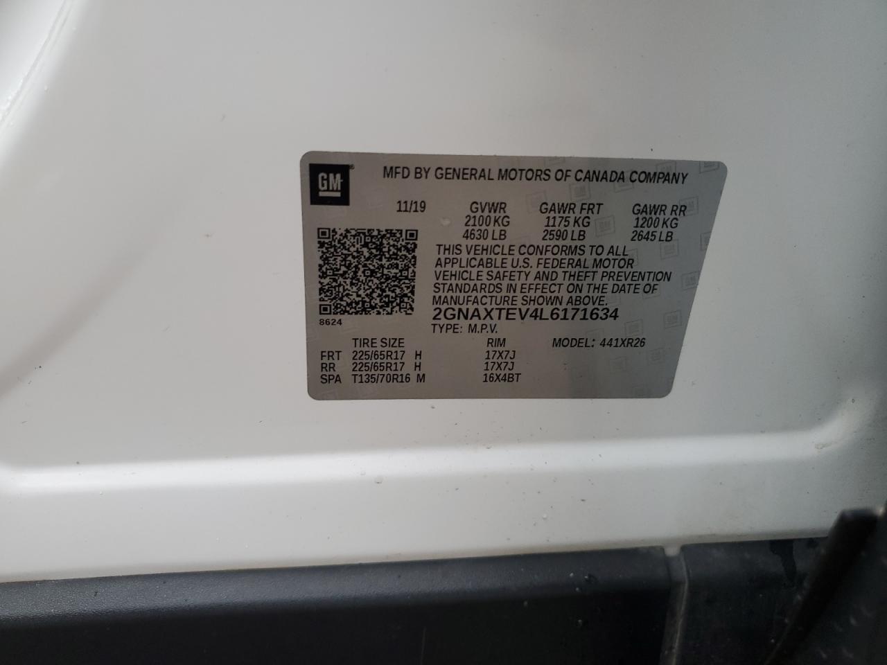 2020 Chevrolet Equinox Lt VIN: 2GNAXTEV4L6171634 Lot: 82741095