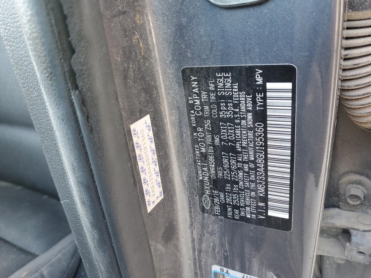 2016 Hyundai Tucson Limited VIN: KM8J33A48GU195360 Lot: 85826575