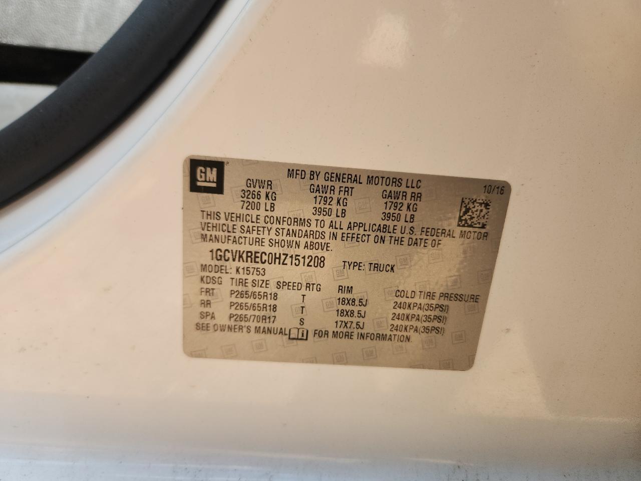 2017 Chevrolet Silverado K1500 Lt VIN: 1GCVKREC0HZ151208 Lot: 84438075