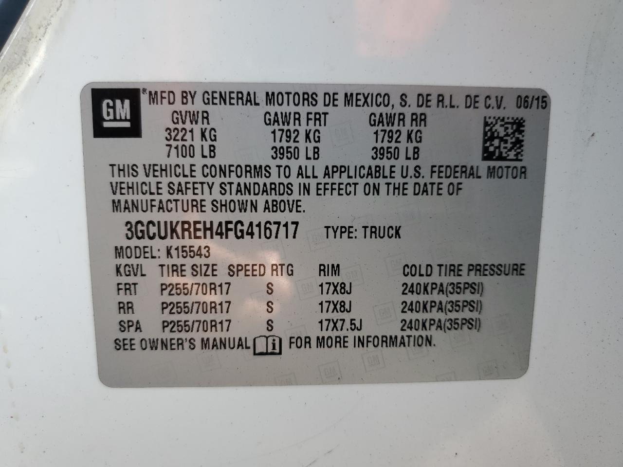 2015 Chevrolet Silverado K1500 Lt VIN: 3GCUKREH4FG416717 Lot: 81769685