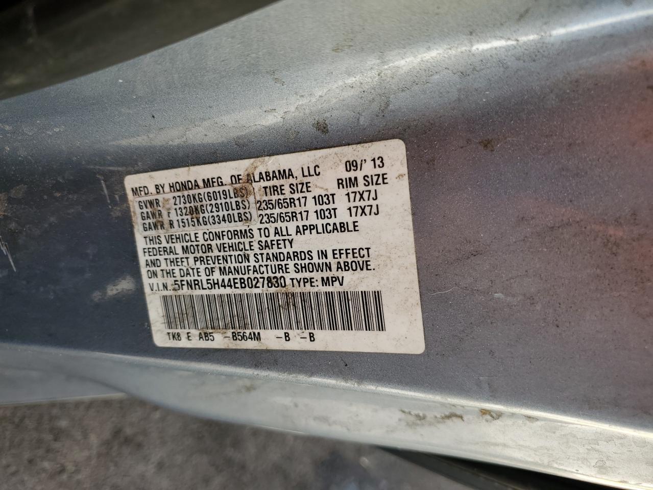 2014 Honda Odyssey Ex VIN: 5FNRL5H44EB027830 Lot: 85118705