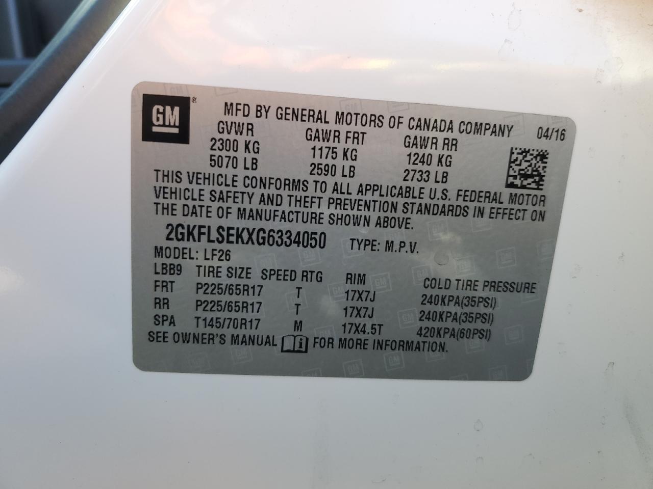 2016 GMC Terrain Sle VIN: 2GKFLSEKXG6334050 Lot: 82692965