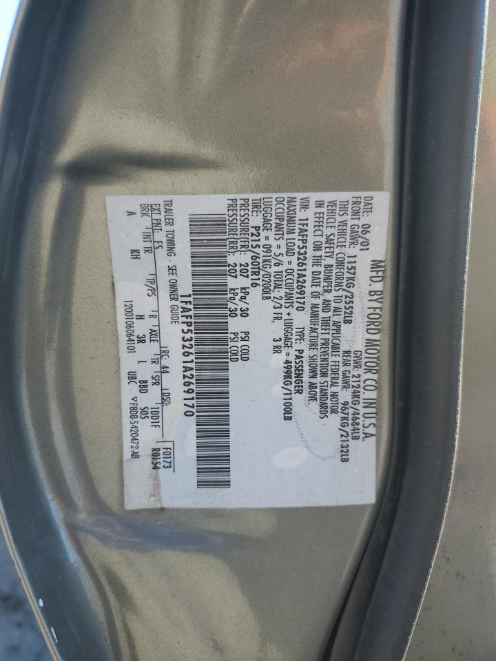 2001 Ford Taurus Se VIN: 1FAFP53261A269170 Lot: 86144815