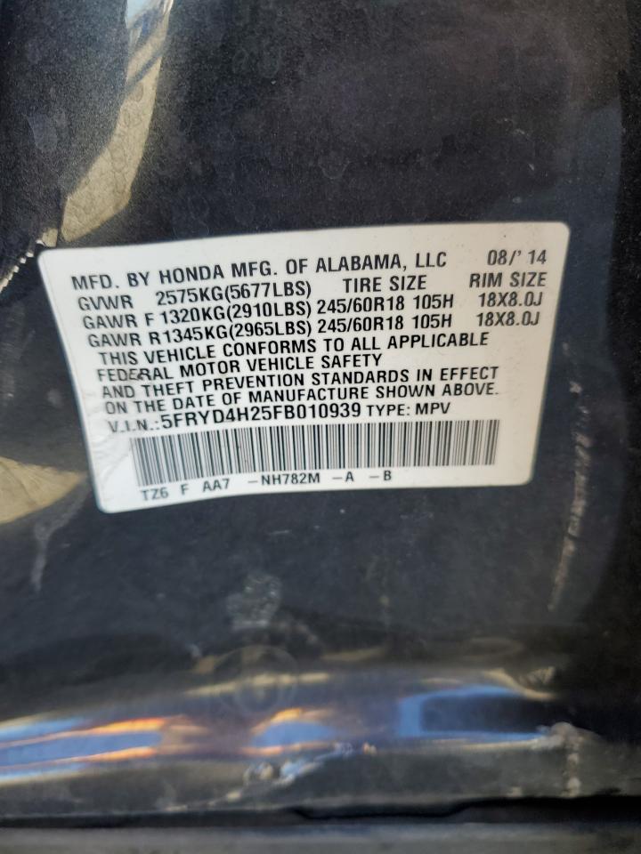 2015 Acura Mdx VIN: 5FRYD4H25FB010939 Lot: 82489685