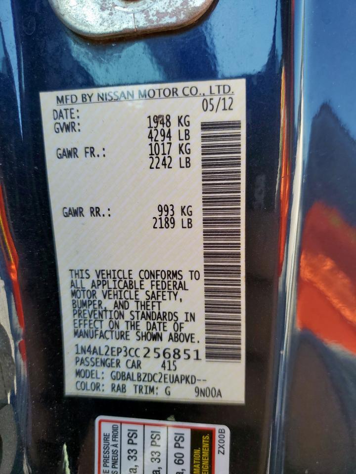 2012 Nissan Altima S VIN: 1N4AL2EP3CC256851 Lot: 85318305