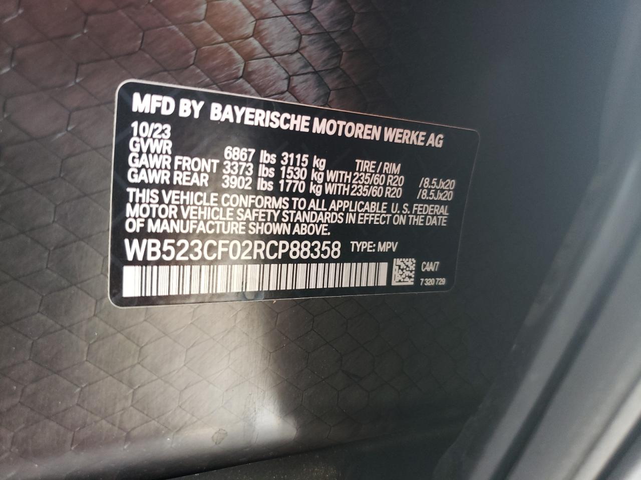 2024 BMW Ix xDrive50 VIN: WB523CF02RCP88358 Lot: 89631115