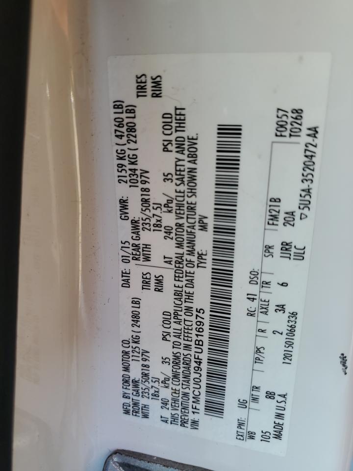 2015 Ford Escape Titanium VIN: 1FMCU0J94FUB16975 Lot: 90537875