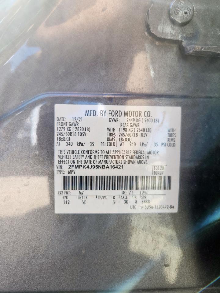 2022 Ford Edge Sel VIN: 2FMPK4J95NBA16421 Lot: 82353235