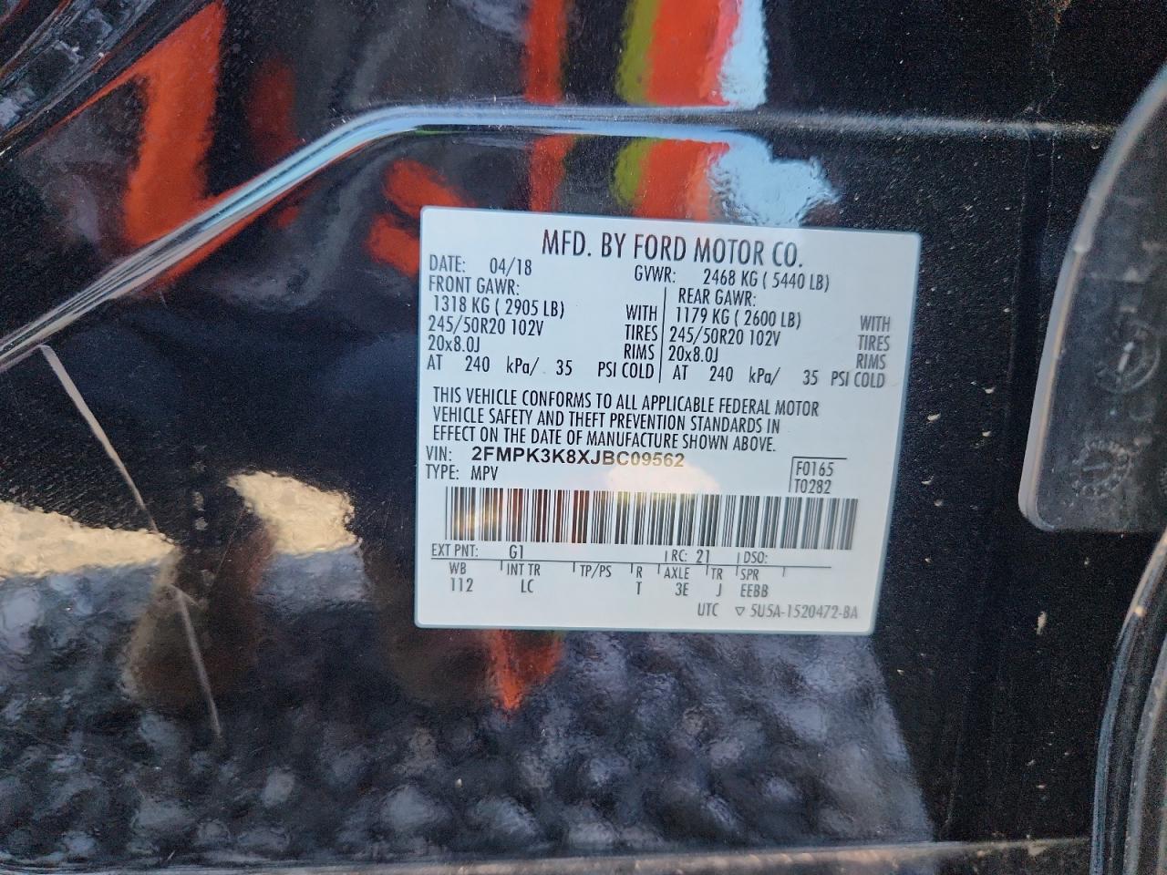 2018 Ford Edge Titanium VIN: 2FMPK3K8XJBC09562 Lot: 89836975