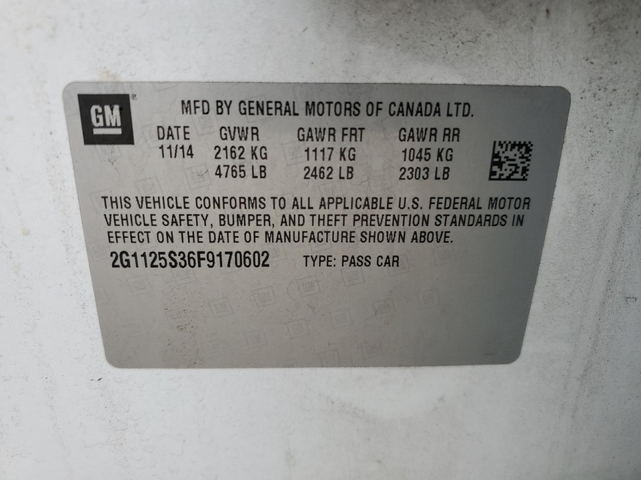 2015 Chevrolet Impala Lt VIN: 2G1125S36F9170602 Lot: 82382915