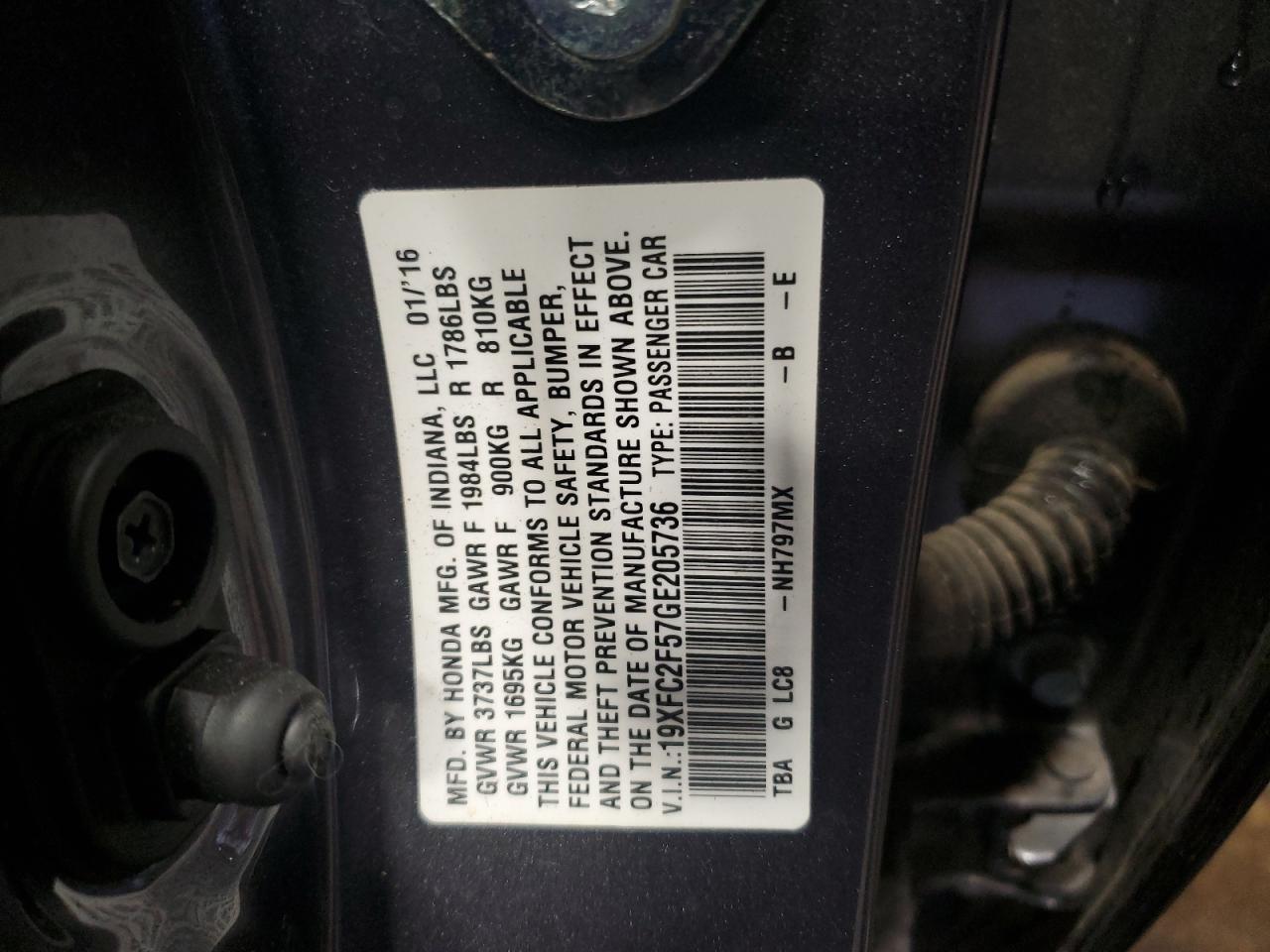 2016 Honda Civic Lx VIN: 19XFC2F57GE205736 Lot: 86454455