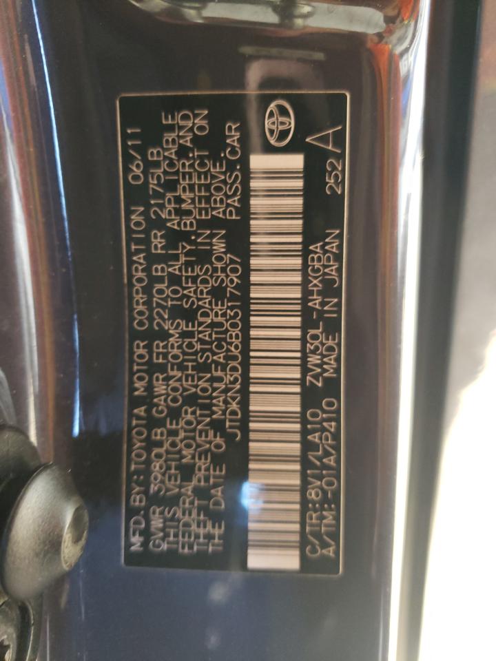 2011 Toyota Prius VIN: JTDKN3DU6B0317907 Lot: 85197485