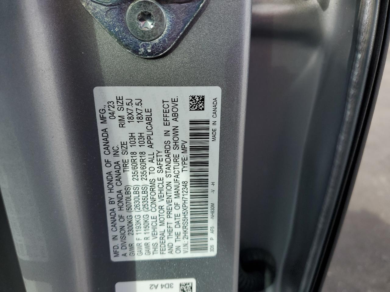 2023 Honda Cr-V Sport VIN: 2HKRS5H5XPH712348 Lot: 82423645