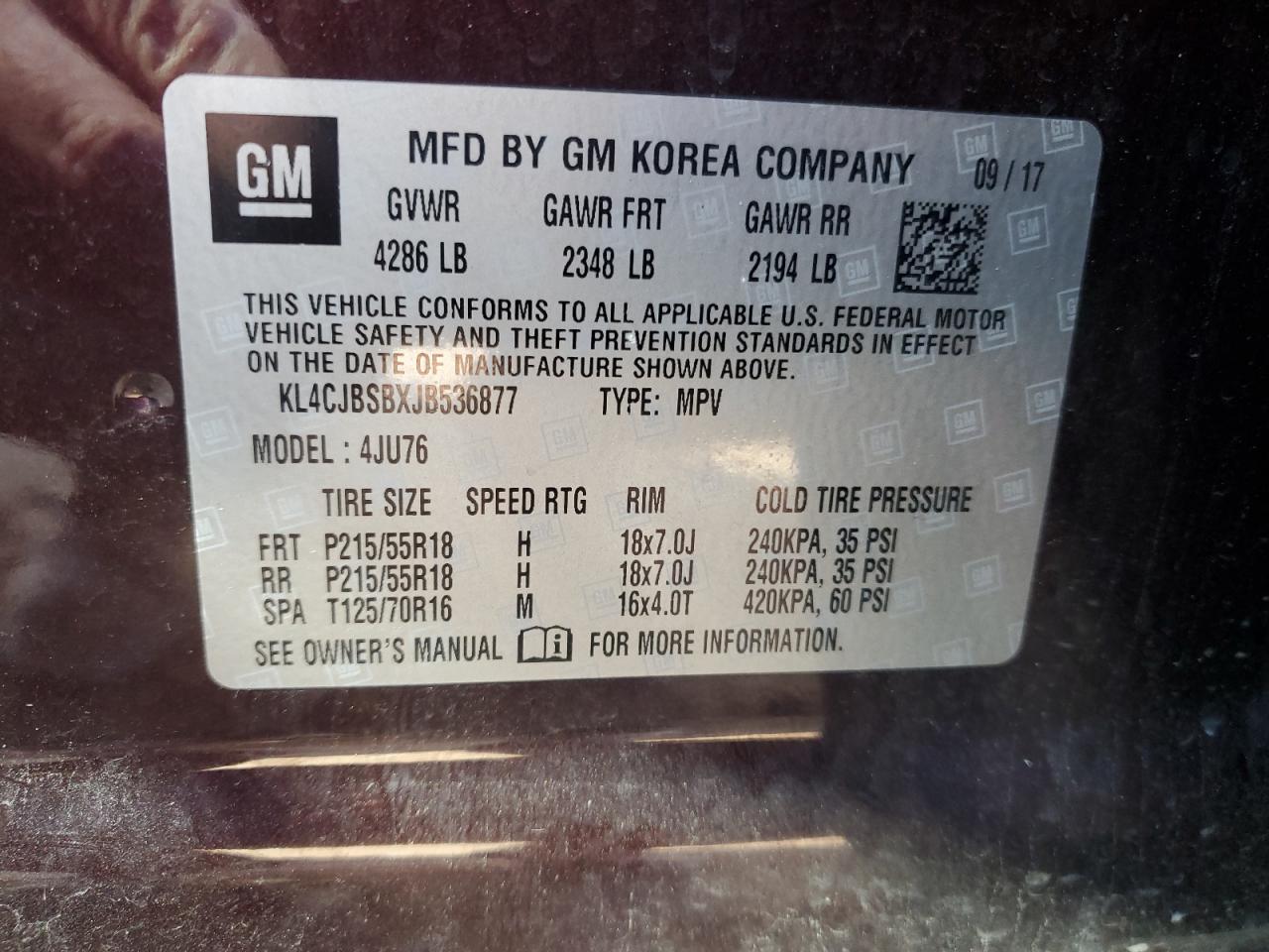 2018 Buick Encore Preferred Ii VIN: KL4CJBSBXJB536877 Lot: 87459195