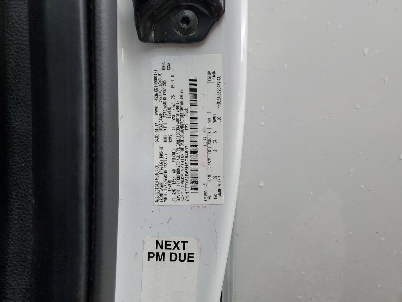 2017 Ford F250 Super Duty VIN: 1FT7W2B66HEC64607 Lot: 87065245