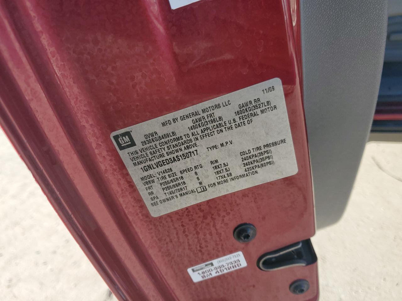 2010 Chevrolet Traverse Lt VIN: 1GNLVGED3AS150717 Lot: 82267175