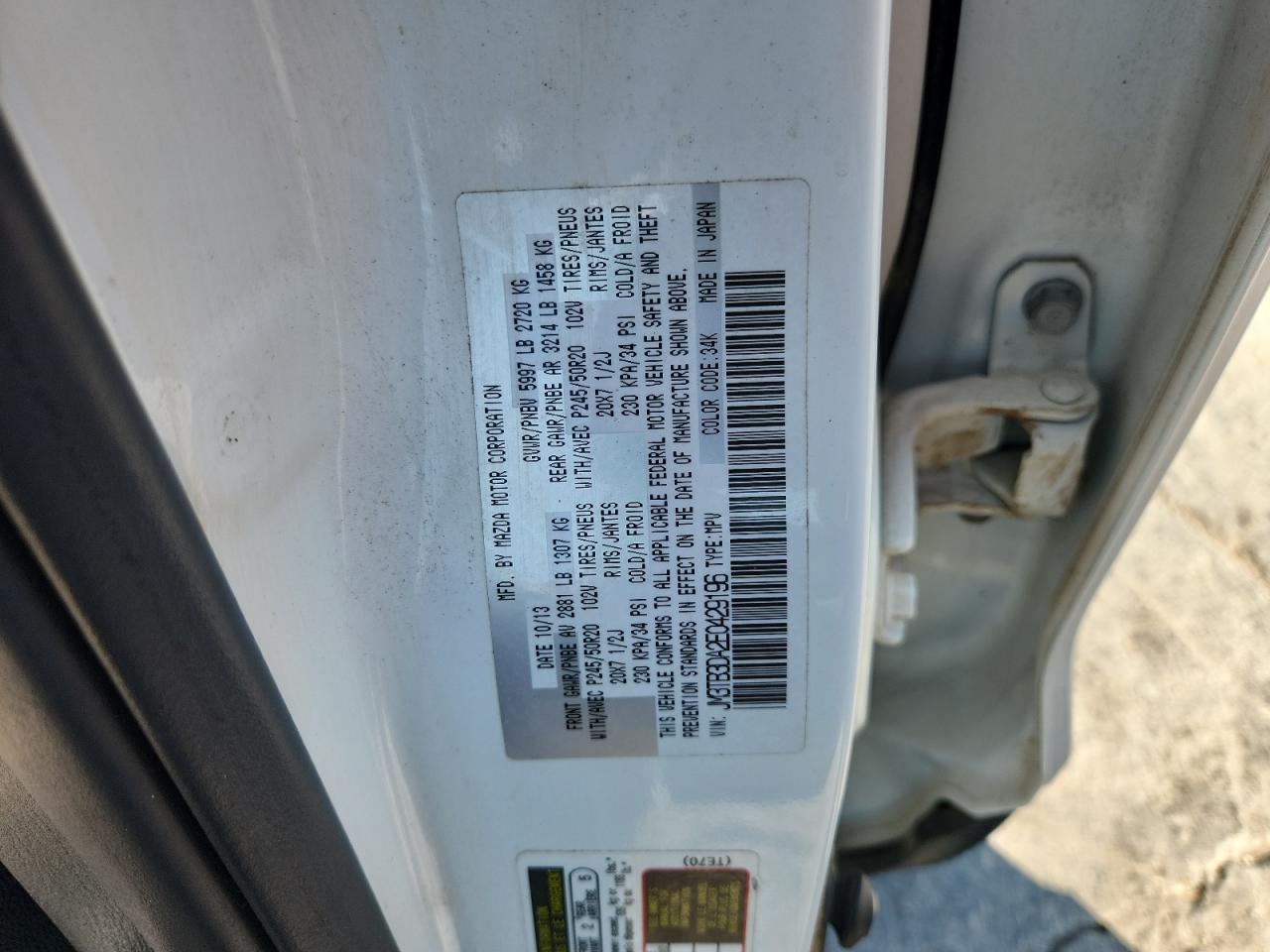 2014 Mazda Cx-9 Grand Touring VIN: JM3TB3DA2E0429196 Lot: 82236205