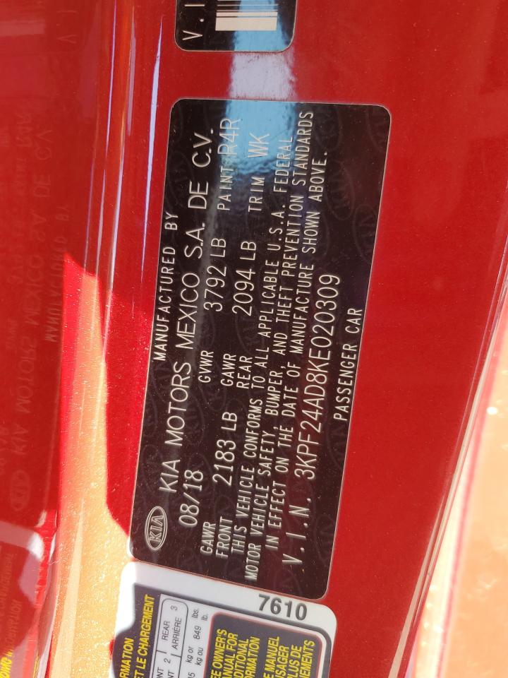 2019 Kia Forte Fe VIN: 3KPF24AD8KE020309 Lot: 82508435