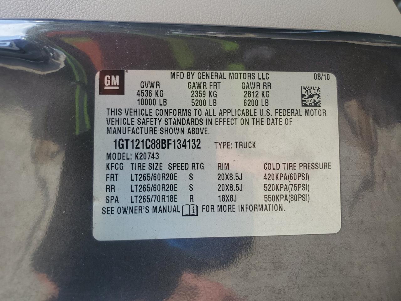 2011 GMC Sierra K2500 Slt VIN: 1GT121C88BF134132 Lot: 85354365