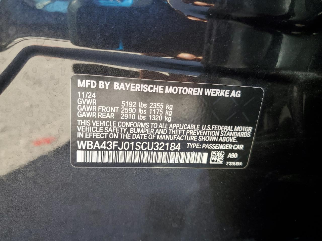 2025 BMW 530 I VIN: WBA43FJ01SCU32184 Lot: 82415965