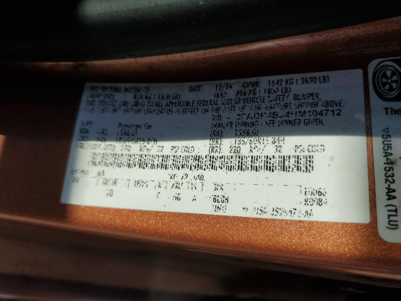 2017 Ford Fiesta Se VIN: 3FADP4BJ4HM104712 Lot: 82495445