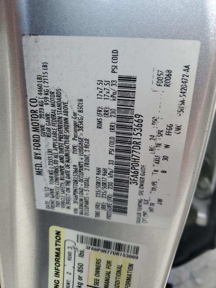 2013 Ford Fusion Se VIN: 3FA6P0H77DR153669 Lot: 85691955