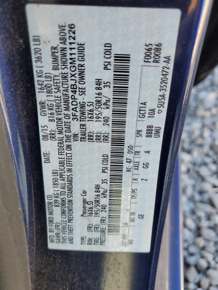 2016 Ford Fiesta Se VIN: 3FADP4BJXGM111226 Lot: 87420805