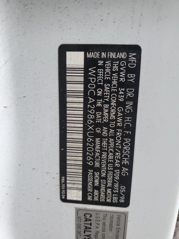 1999 Porsche Boxster VIN: WP0CA2986XU620269 Lot: 85165445