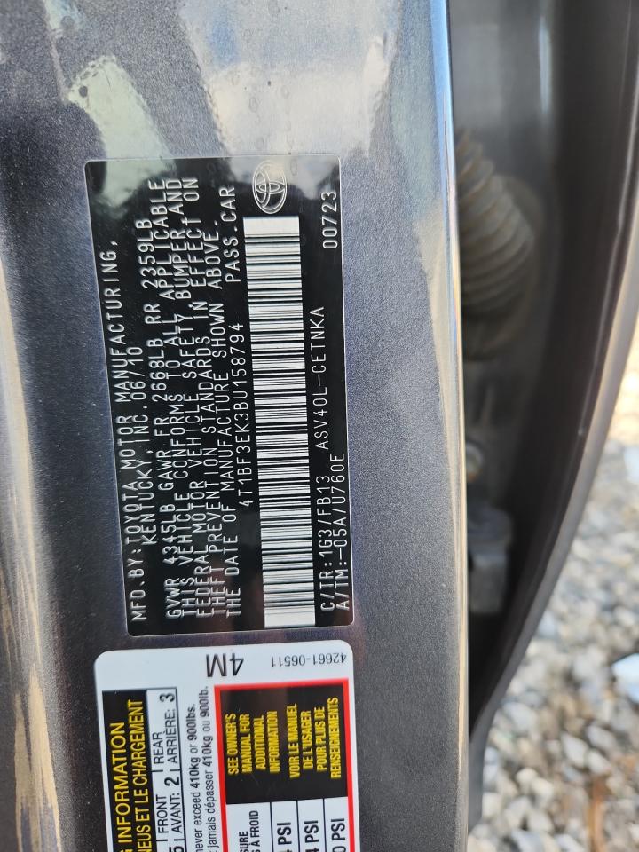 2011 Toyota Camry Base VIN: 4T1BF3EK3BU158794 Lot: 85859125