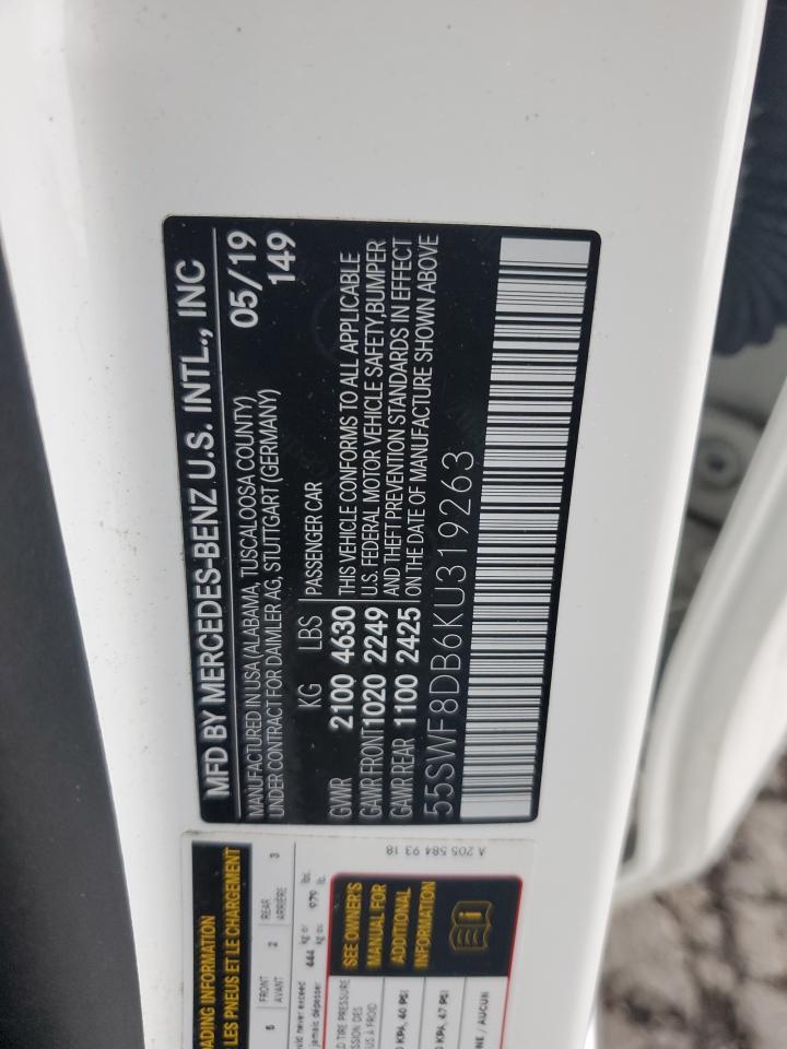 2019 Mercedes-Benz C 300 VIN: 55SWF8DB6KU319263 Lot: 82663235